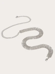 1pc Women's 6 Rows Rhinestone Shiny Waist Chain With Glass Diamond Decoration, Perfect For Dancing Party Dress Accessories - Silver - View 3