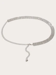 1pc Women's 6 Rows Rhinestone Shiny Waist Chain With Glass Diamond Decoration, Perfect For Dancing Party Dress Accessories - Silver - View 2
