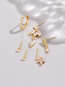 6pcs/set Cubic Zirconia & Delicate Chain Decor Earrings Set