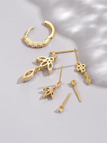 6pcs/set Cubic Zirconia & Delicate Chain Decor Earrings Set