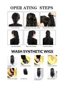 Braided Drawstring Ponytail Extension 14 Inch Wavy Ponytail for Women Clip in Ponytail Hair Extension Synthetic Hairpiece - Black - View 8