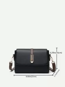 復古簡約色塊翻蓋單肩包,帶多層斜挎帶和金屬裝飾女式 - 黑色 - 查看 4