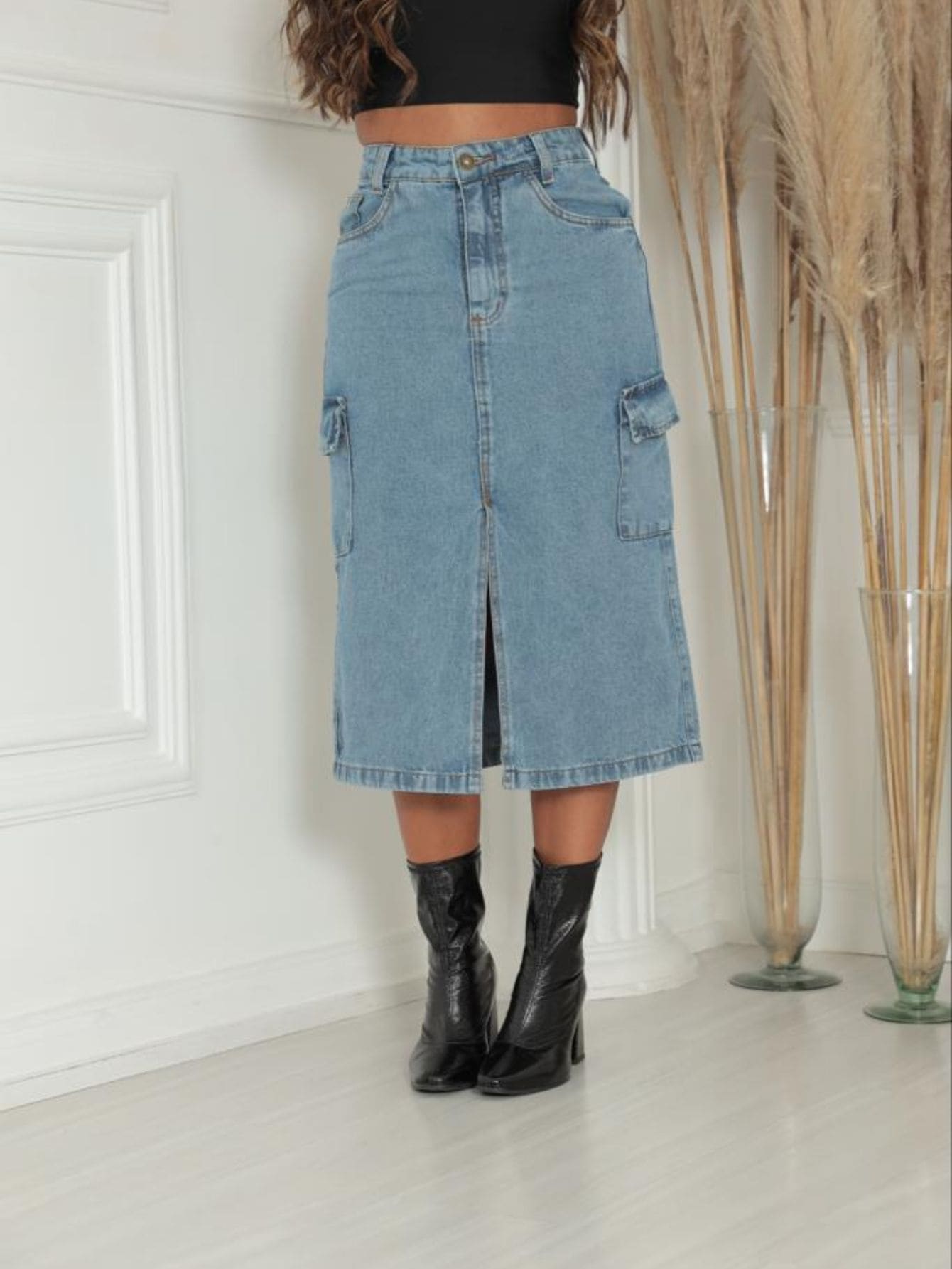 Women Denim Skirts - 中等水洗藍 - 查看 1