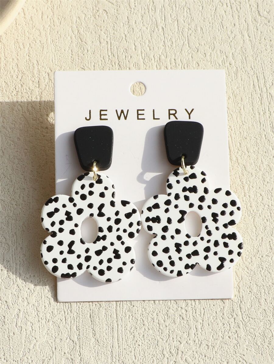 1 đôi Của phụ nữ Hoa tai acrylic Với In vết tròn Polka , Gốm sứ Kết cấu & Rỗng Nhỏ bé Hoa , Phong cách ins Thiết kế - Nhiều màu - Xem 1