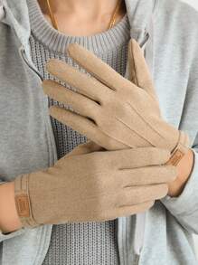 男士手套保暖内衬和触摸屏兼容冬季保暖驾驶手套，均码，灰色/黑色/棕色 - 卡其色 - 查看 2