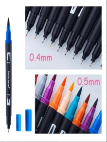 80 Plumones Punta  y punta rotulador (doble punta) Pincel Base Agua Colores Rotulador 1221-18 - Multicolor - Ver 4