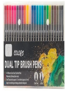 80 Plumones Punta  y punta rotulador (doble punta) Pincel Base Agua Colores Rotulador 1221-18 - Multicolor - Ver 2