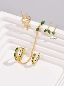 6 piezas/set Set joya verde zirconia cúbica colgante elegante con cadena oreja - Verde - Ver 5