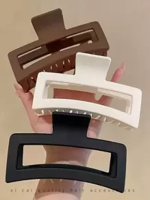 3pcs 13cm Large Matte Square Hair Claw Clip For Updo Hairstyles, Minimalist Design Hair Accessories - Beige - View 2