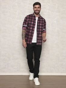 Camisa xadrez Masculina 100% Algodão - Rosa chiclete - Visão 5