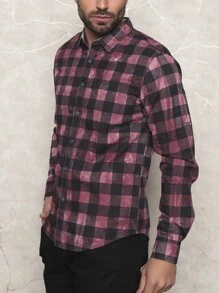 Camisa xadrez Masculina 100% Algodão - Rosa chiclete - Visão 3