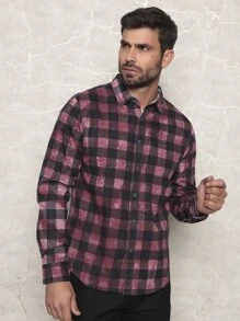 Camisa xadrez Masculina 100% Algodão - Rosa chiclete - Visão 1