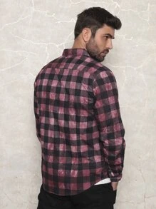 Camisa xadrez Masculina 100% Algodão - Rosa chiclete - Visão 4