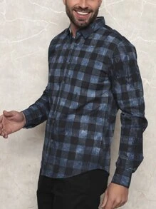 Camisa xadrez Masculina 100% Algodão - Azul - Visão 4