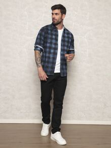 Camisa xadrez Masculina 100% Algodão - Azul - Visão 5