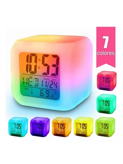 Reloj Despertador Digital Luz Led Diferentes Colores Pequeño