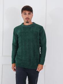 Suéter masculino com detalhes na frente - Verde - Visão 1