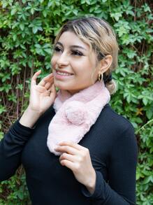 Bufanda Polar Peluche, Corta Diseño Liso Con Pompon - Rosa - Ver 2