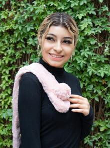 Bufanda Polar Peluche, Corta Diseño Liso Con Pompon - Rosa - Ver 5