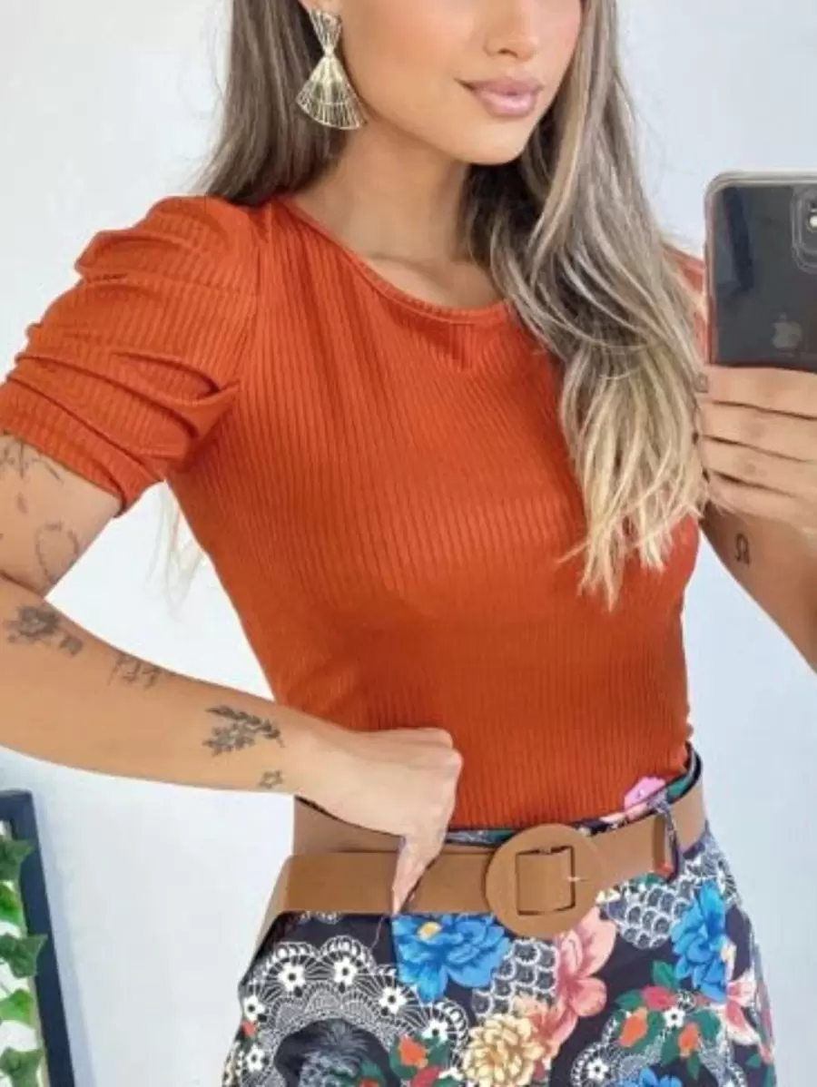 Women Tops - 亮橙色 - 查看 1