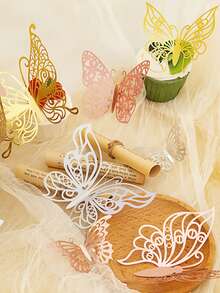 2pcs/set Gold And Silver Color 3d Butterfly Wall Stickers, Double-sided Decorative Butterflies - Gold - View 3