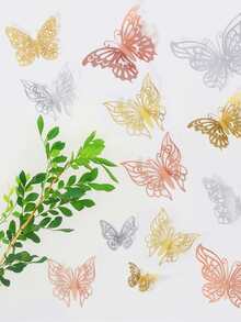 2pcs/set Gold And Silver Color 3d Butterfly Wall Stickers, Double-sided Decorative Butterflies - Gold - View 1