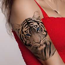 Tiger Lion Tattoo Sticker, Large Half Arm Waterproof Temporary Tattoo Sticker For Man And Women - White - View 2