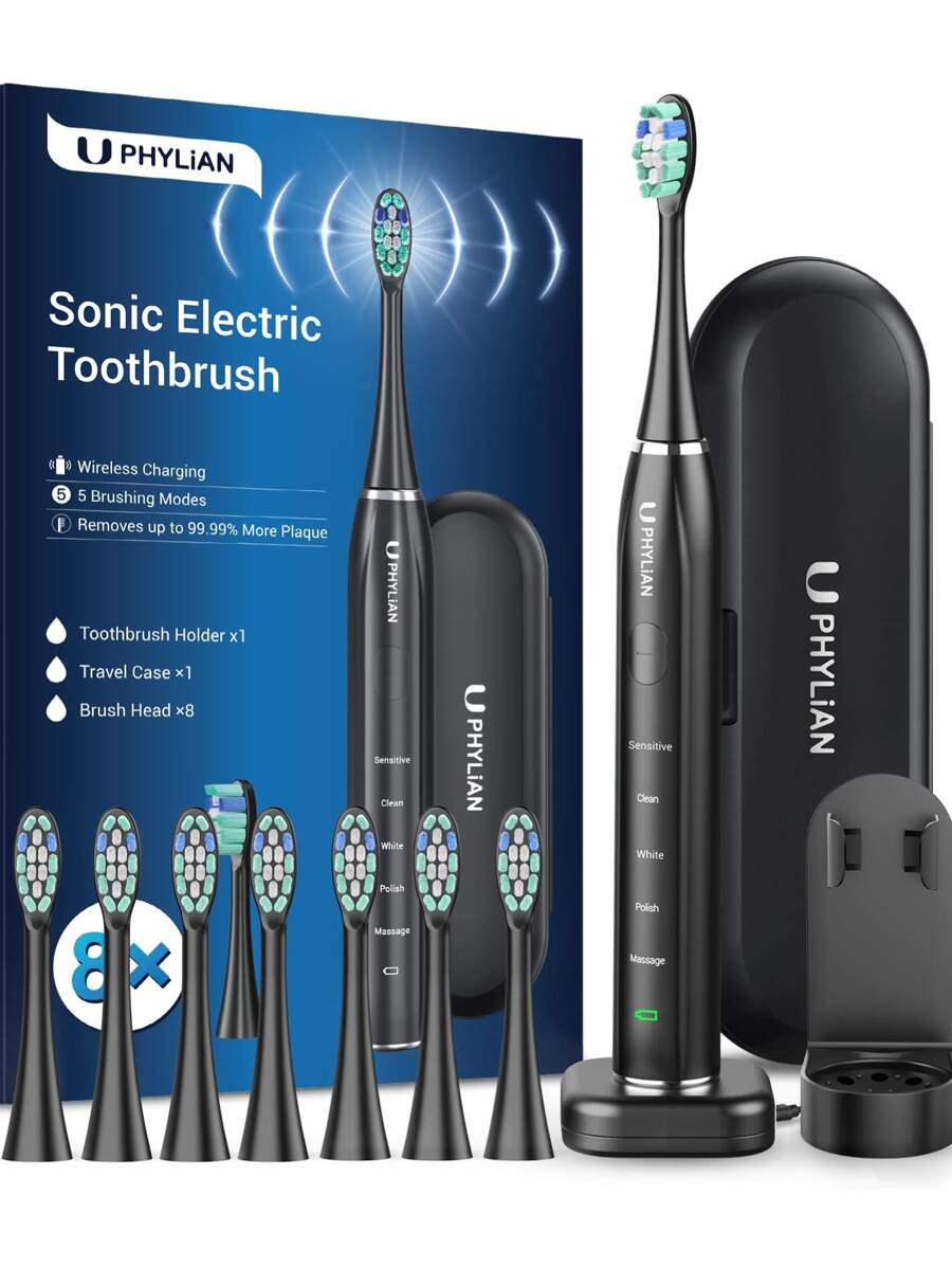 FANOVA Rechargeable Electric Toothbrush 5 Mode 8 Heads - Black - View 1
