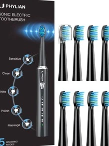 FANOVA Rechargeable Electric Toothbrush 5 Mode 8 Heads - Black - View 3