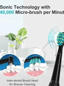 FANOVA Rechargeable Electric Toothbrush 5 Mode 8 Heads - Black - View 6