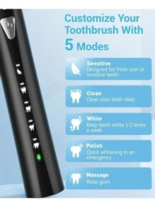 FANOVA Rechargeable Electric Toothbrush 5 Mode 8 Heads - Black - View 4