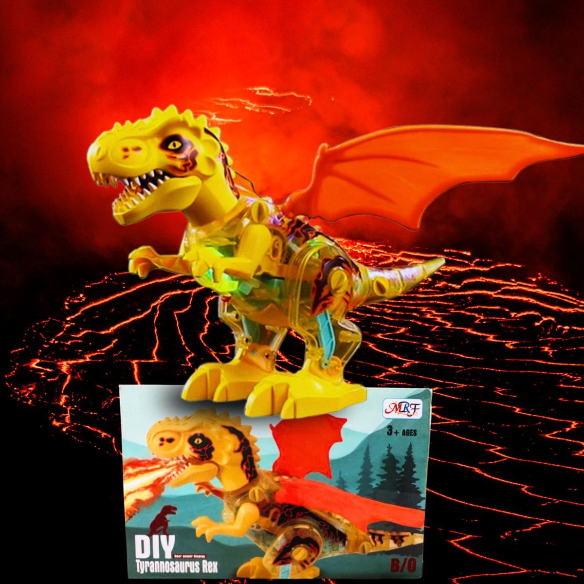 Juguete De Dinosaurio Electrónico Transparente Con Luces Y Movimiento Con Sonido Tiranosaurio Rex Mascota Electrónica Para Niño - Amarillo - Ver 1