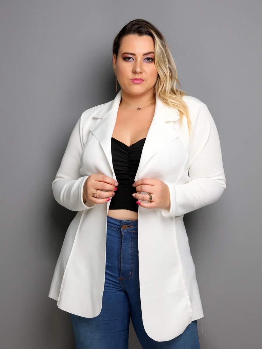 Plus Size Blazers - White - View 1