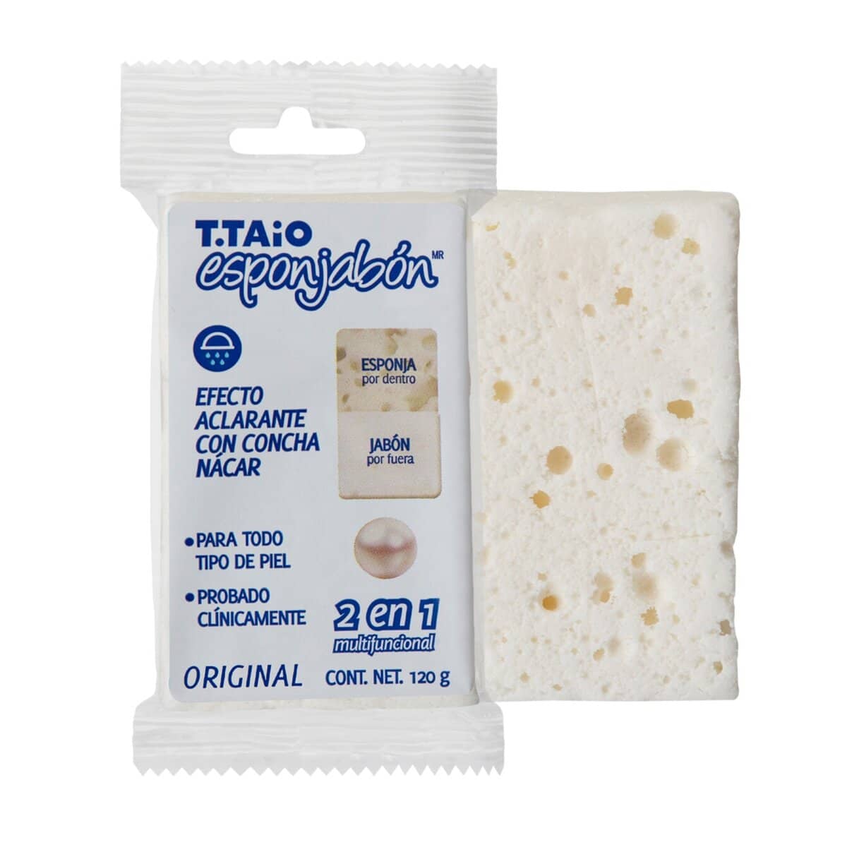 T Taio Esponjabon Concha Nacar ACLARANTE de Piel Esponja + Jabon 2 en 1 T.Taio 120 gr - Blanco - Ver 1