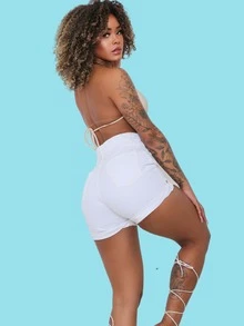 Women Denim Shorts - 白色 - 查看 2