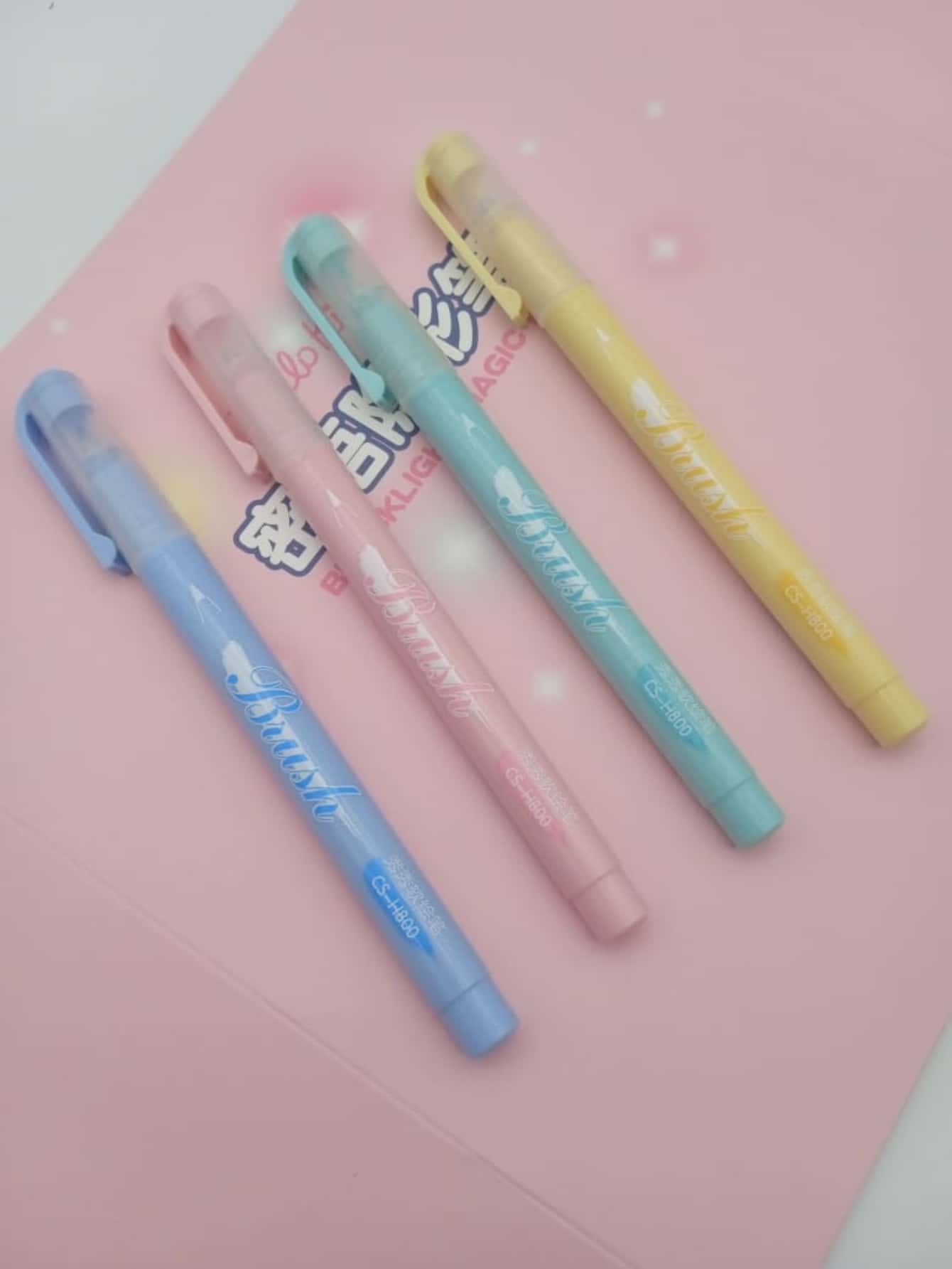 PLUMONES CHOSCH BRUSH KAWAII PUNTA PINCEL CAJA 18pz PUNTA 0.5mm 4 COLORES PASTEL DIFERENTES