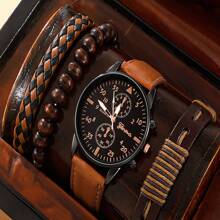 Set Reloj Caballero  Cafe Con Set Pulseras - Café - Ver 1