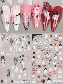 FULL BEAUTY 2入組萬聖節美甲貼紙迷人的鬼蜘蛛網南瓜帽貼花幽靈般美甲裝飾用品美甲配件 - 彩色 - 查看 2