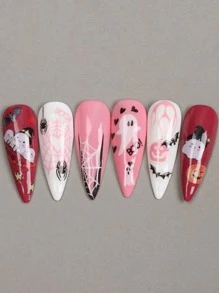 FULL BEAUTY 2入組萬聖節美甲貼紙迷人的鬼蜘蛛網南瓜帽貼花幽靈般美甲裝飾用品美甲配件 - 彩色 - 查看 7