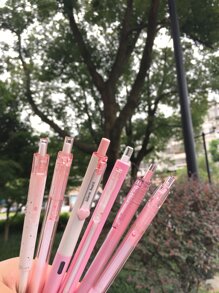 6入組流暢且快乾的推式縮回中性筆和筆刷筆,黑色 - 粉色 - 查看 6