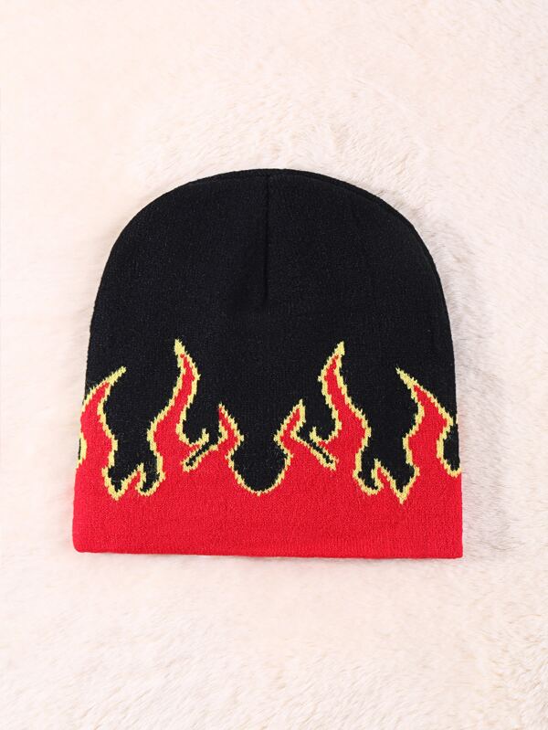 1 PC Y2K Elastic Foldable Women Trend Knit Hat Warm Fire graphic