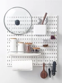 1 pieza casa tablero perforado cuarto de baño cocina escritorio Organizador Estante de exhibición con Accesorios para almacenamiento - Blanco - Ver 5