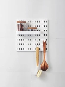 1 pieza casa tablero perforado cuarto de baño cocina escritorio Organizador Estante de exhibición con Accesorios para almacenamiento - Blanco - Ver 6