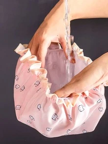 1入組雙層防水浴帽適用於淋浴、洗髮、烹飪或廚房清潔，可愛設計 - 藍色 - 查看 5