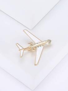 Rhinestone Decor Airplane Design Brooch - White - View 1
