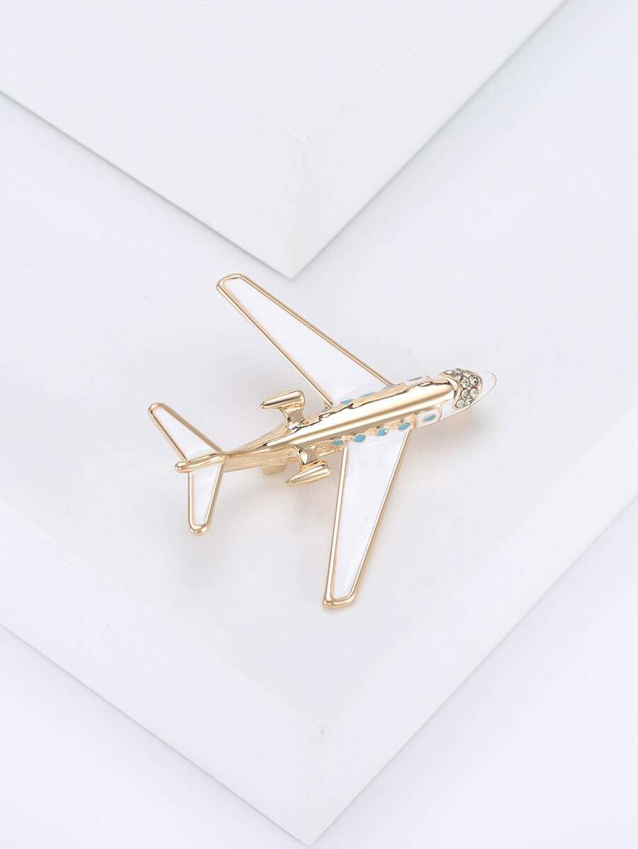 Rhinestone Decor Airplane Design Brooch - White - View 1