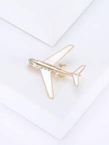 Rhinestone Decor Airplane Design Brooch - White - View 2