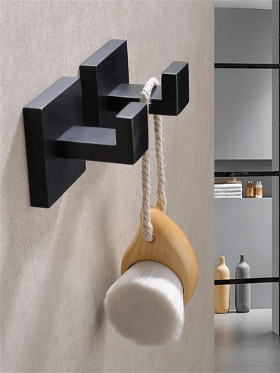 Set de 2 ganchos de acero inoxidable negro de uso múltiple con forma cuadrada pintada, accesorios y herramientas de baño