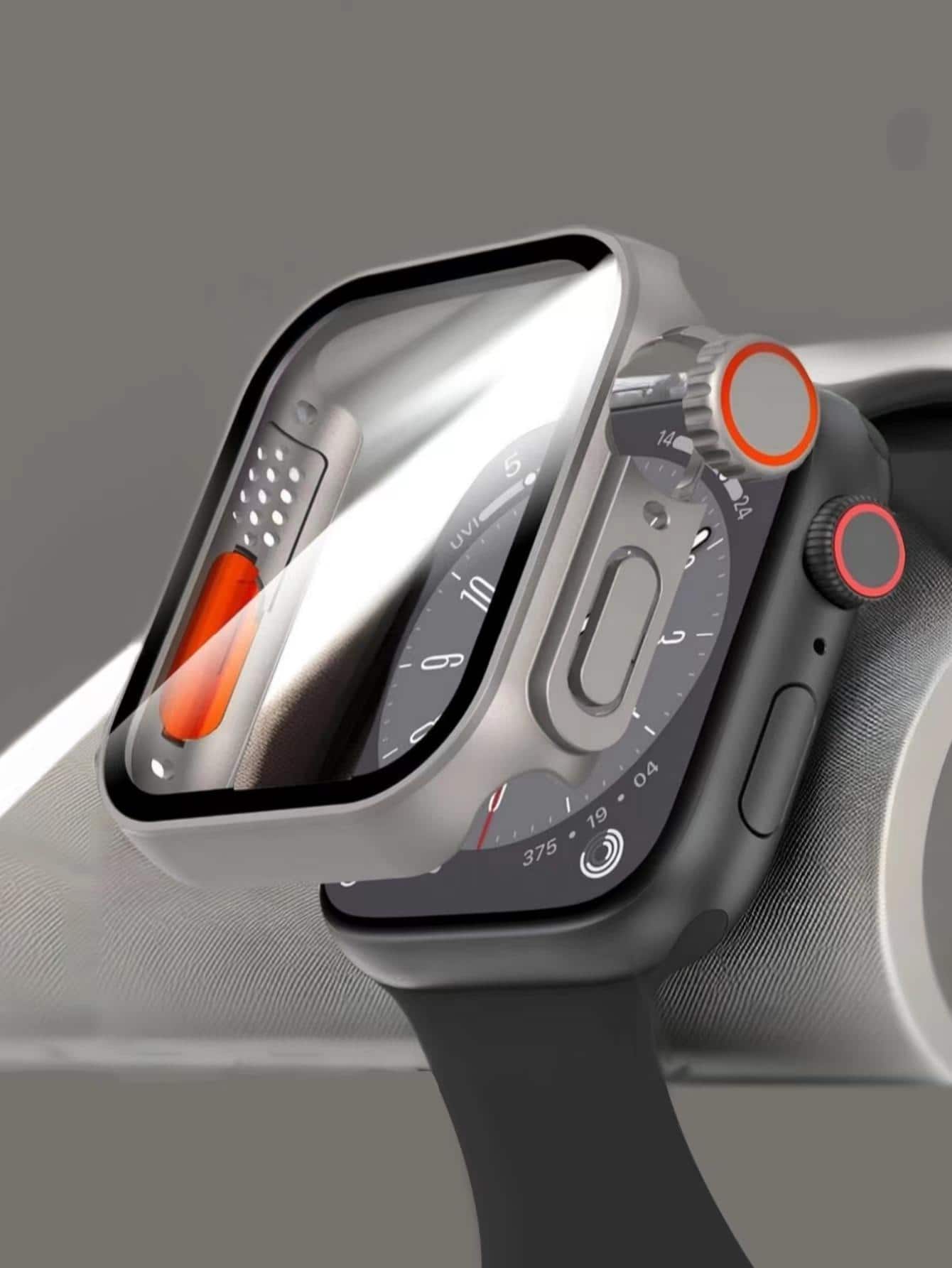 1件硬屏幕保護殼，附有強化玻璃（酷炫款極致保護殼），適用於Apple Watch 40mm/41mm/44mm/45mm，薄型耐用保護殼，適用於Apple Watch 8/7/6/5/4/SE - 銀色 - 查看 1