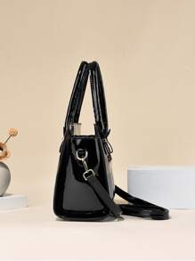 PLANEE 2pcs Fashionable Letter Patch Decorated Handbag With Coin Purse, Business Casual Woman Bag Perfect For Office Business And Work, Eye-Catching Work Bags For Women, Best Mother's Day Gifts Ever - Black - View 7